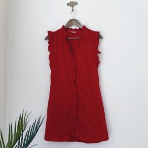 STARK X Red Ruffle Sleeveless Shirt Dress XS